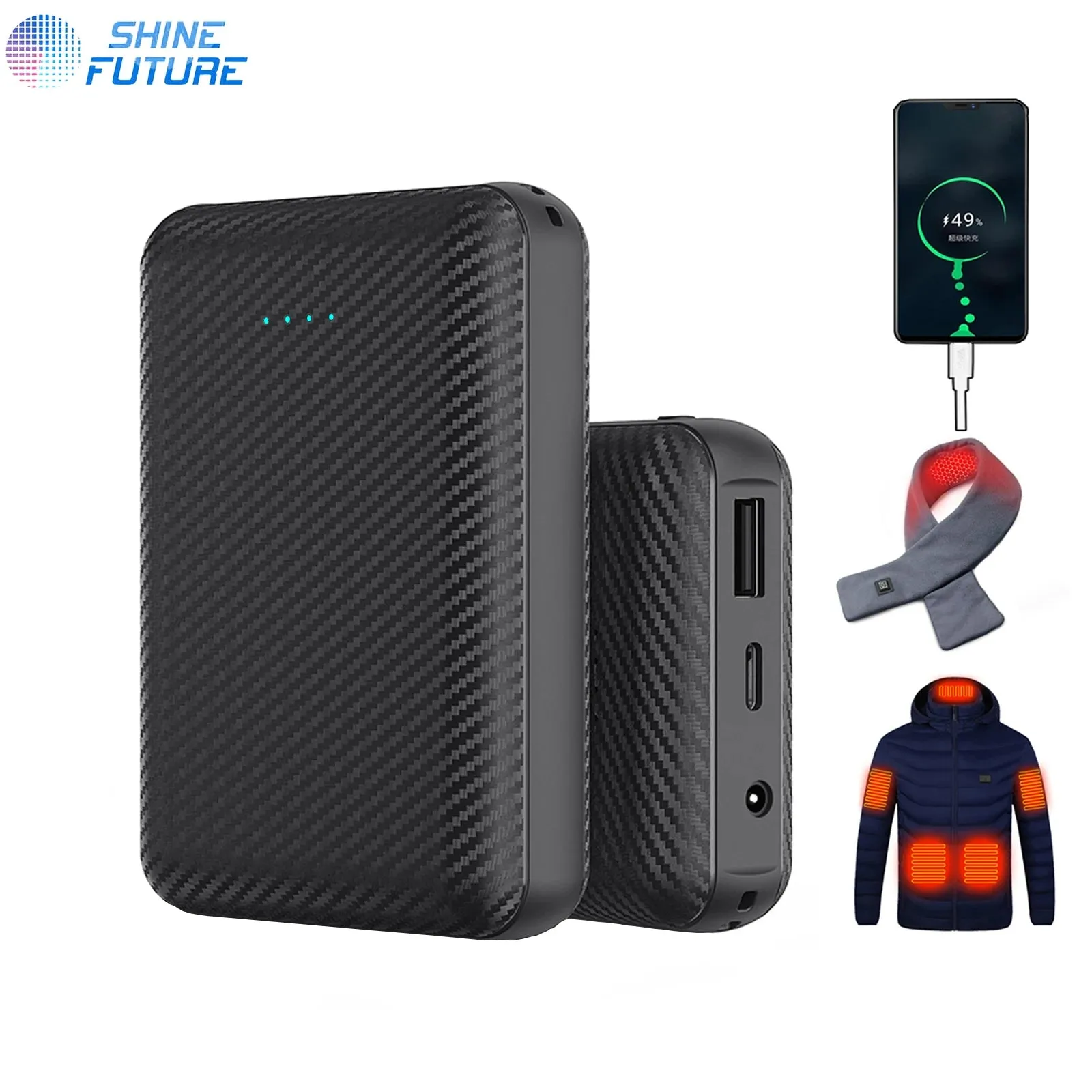 1 - AC - SHINEFUTURE 20,000mAh Power Bank: DC7.4V portable charger for heating vests & phones