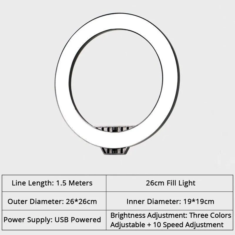 10 Inch / 26cm Android iPhone Ring Selfie Lamp: with Phone Bracket, Fill Light for YouTube Twitch TikTok