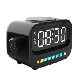 15W 3-In-1 Ambient Light Digital Display Clock Bluetooth Speaker Magnetic Wireless Charger(Black)