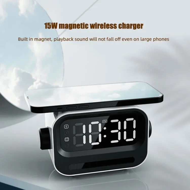 15W 3-In-1 Ambient Light Digital Display Clock Bluetooth Speaker Magnetic Wireless Charger(Black)