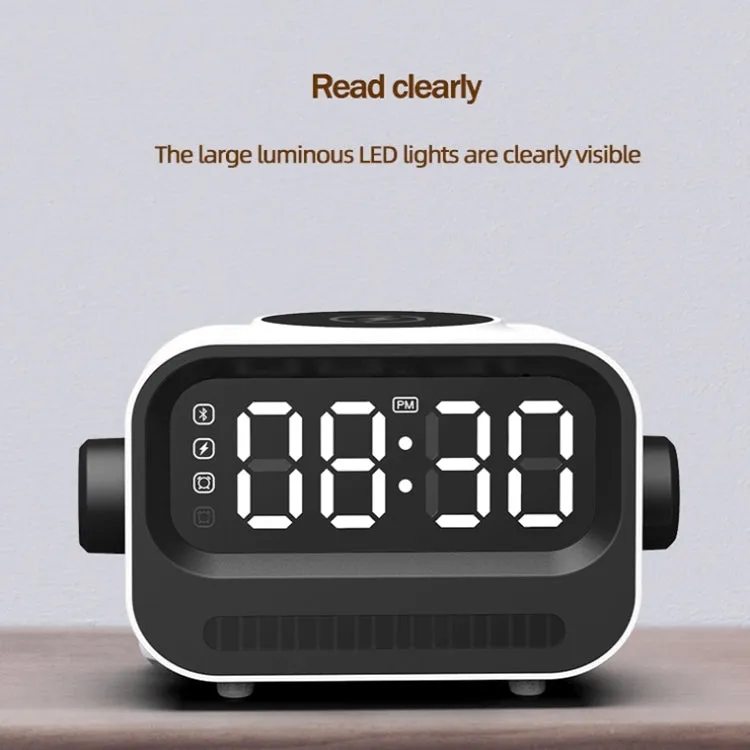 15W 3-In-1 Ambient Light Digital Display Clock Bluetooth Speaker Magnetic Wireless Charger(Black)