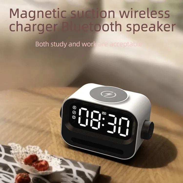 15W 3-In-1 Ambient Light Digital Display Clock Bluetooth Speaker Magnetic Wireless Charger(Black)