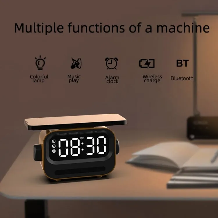 15W 3-In-1 Ambient Light Digital Display Clock Bluetooth Speaker Magnetic Wireless Charger(Black)