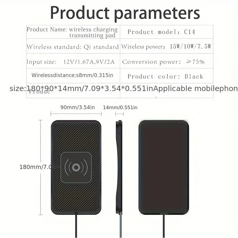 15W Car Wireless Charging Pad & Stand with Type-C Connector