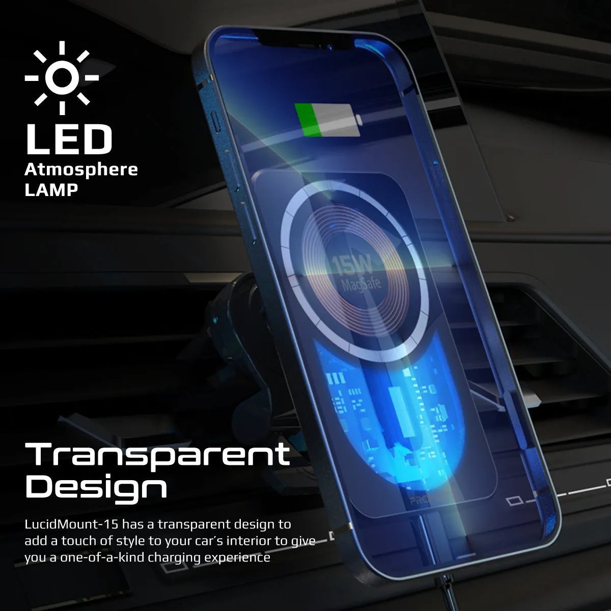 15W MagSafe Transparent Car Wireless Charger