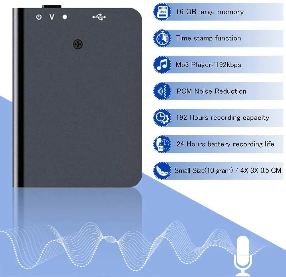 16GB Micro Audio Recorder with 192 Hours of Recording Time