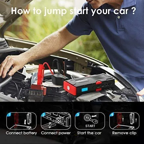 18000mAh 12V Portable Car Jump Starter with Smart Jumper Cables, Auto Battery Booster Power Pack.