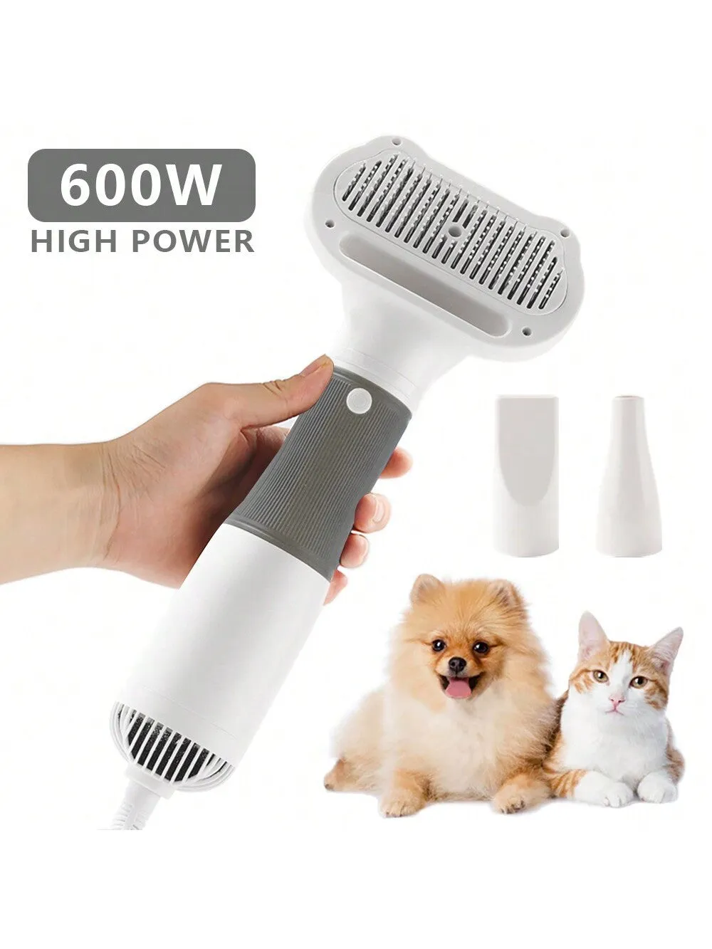 1pc Yellow Pet Hair Dryer, 3-in-1 Pet Hair Dryer, Comb And Hair Remover Tool, Adjustable Speed And Temperature, Suitable For Cat And Small Dog Grooming