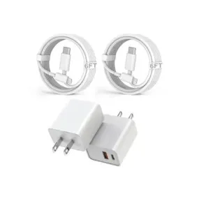 2-Pack 20W Dual Port Qc  Usb C Fast iPhone Charger 6 Ft Lightning Cable