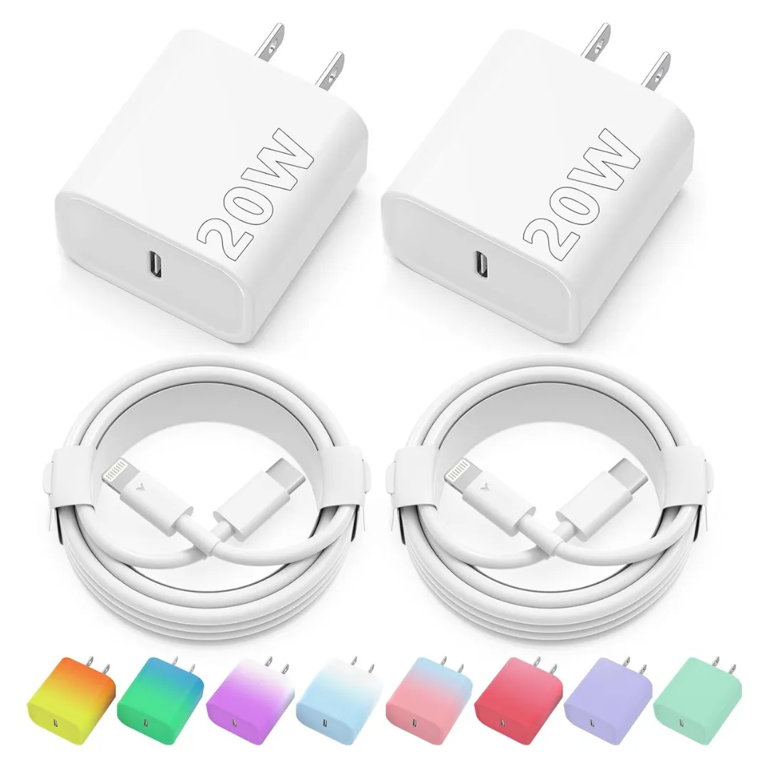 2-Pack 20W PD USB-C Wall Charger Adapter With 6" Lightning Cable