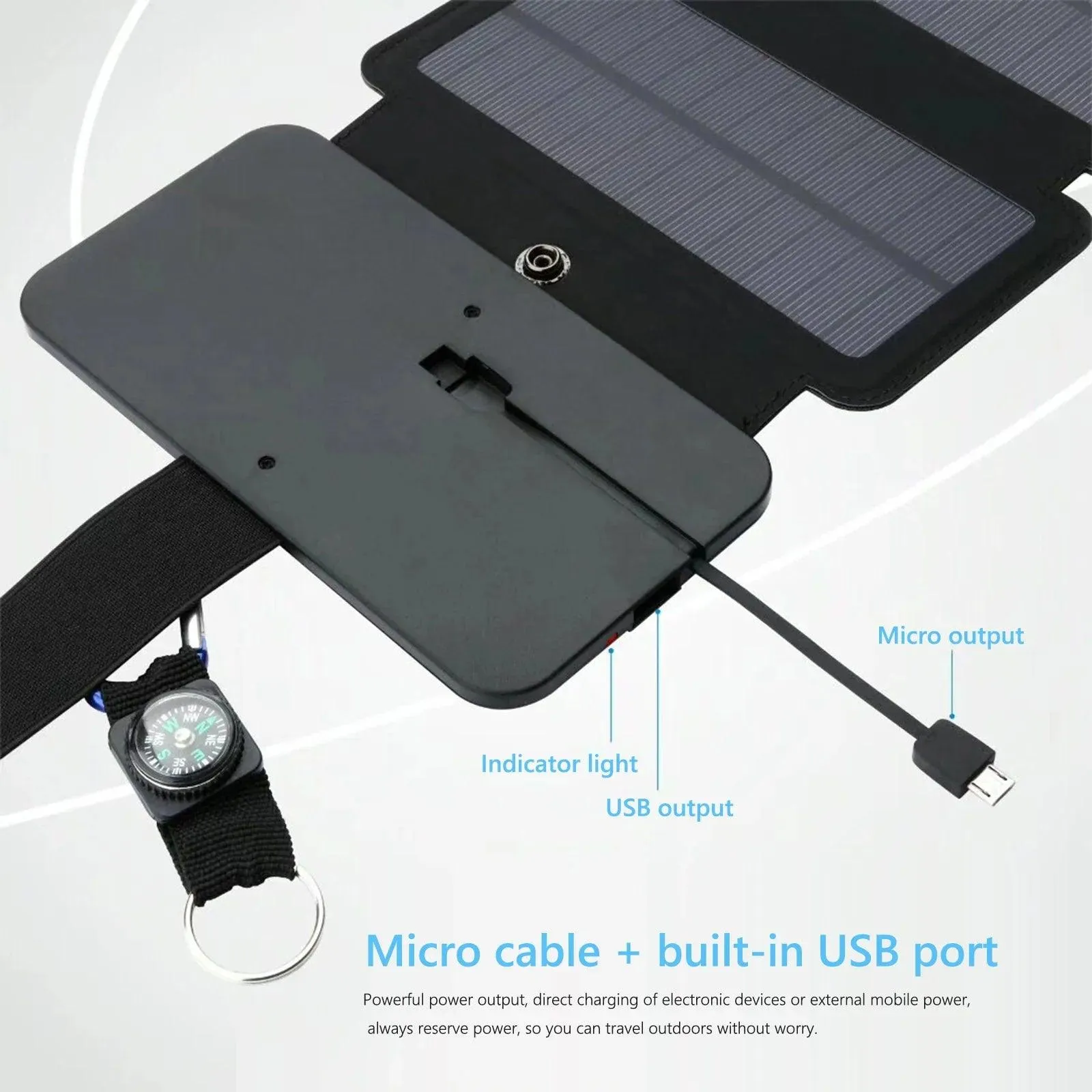 20W Foldable Solar Power Bank with USB Charger and Integrated Compass for Outdoor Adventures