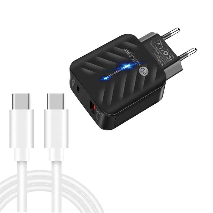 20W PD3.0 & QC3.0 Fast USB Charger with Type-C Data Cable, EU Plug