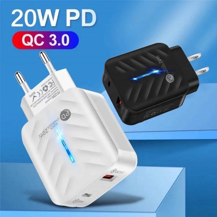 20W PD3.0 & QC3.0 Fast USB Charger with Type-C Data Cable, EU Plug