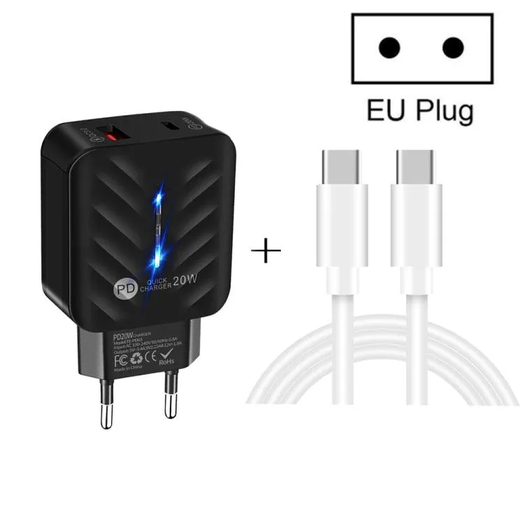 20W PD3.0 & QC3.0 Fast USB Charger with Type-C Data Cable, EU Plug