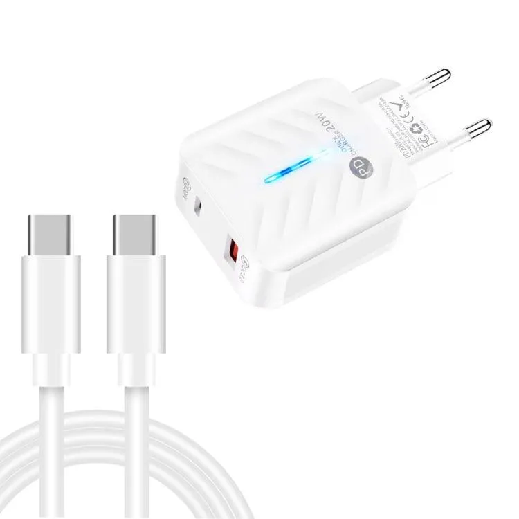 20W PD3.0 & QC3.0 Fast USB Charger with Type-C Data Cable, EU Plug