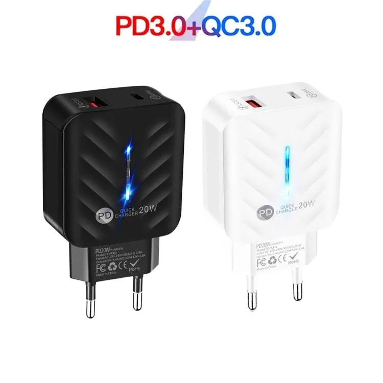 20W PD3.0 & QC3.0 Fast USB Charger with Type-C Data Cable, EU Plug