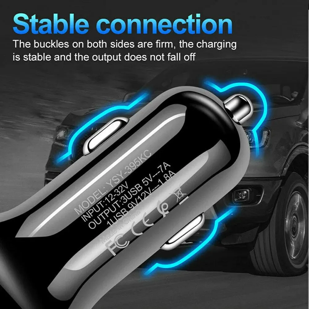 3 Port Fast LED White Car Charger   3 in 1 Cable Combo Blue