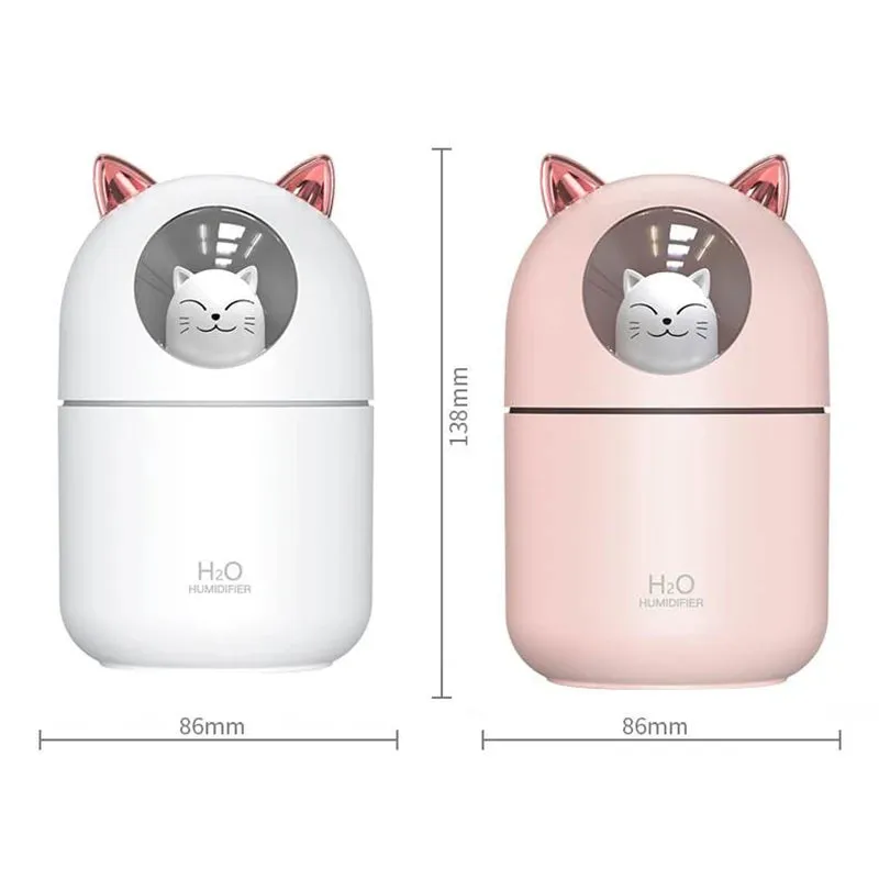 300ML  Air Humidifier Cute Cat Ultra-Silent USB Office Household Bedroom Car Aromatherapy Air Purifier with Led Cool Mist Spray