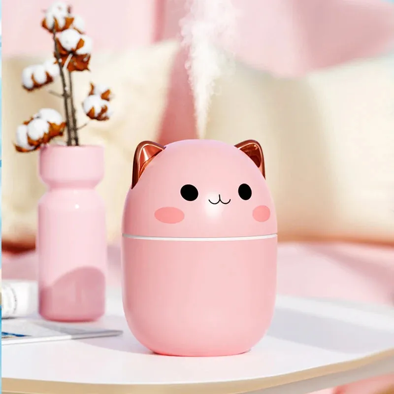 300ML  Air Humidifier Cute Cat Ultra-Silent USB Office Household Bedroom Car Aromatherapy Air Purifier with Led Cool Mist Spray