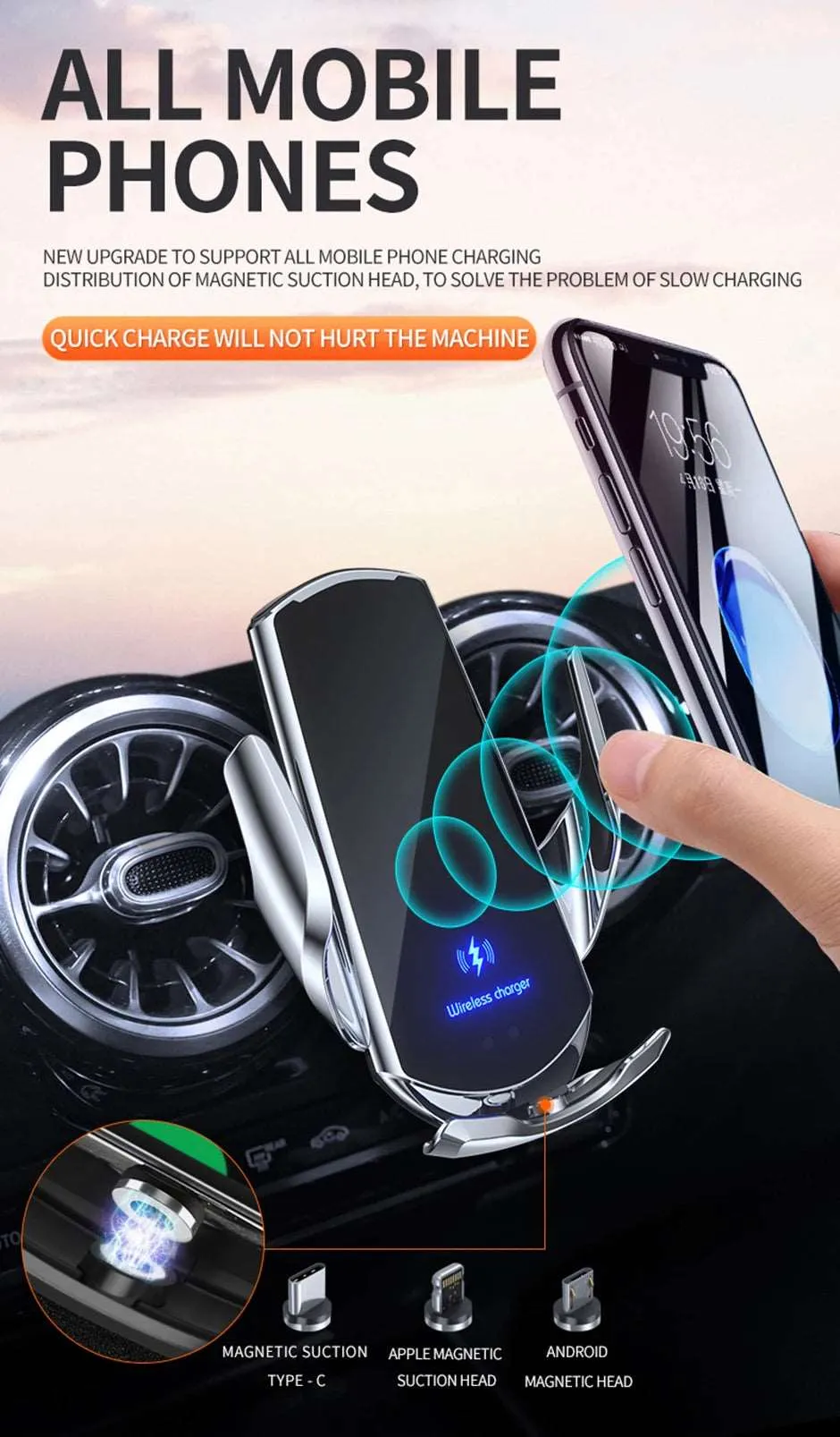 30W Car Wireless Charger Automatic Magnetic Chargers Mount Phone Holder Air Vent for iPhone 14 13 12 11 8 Samsung Fast Charging