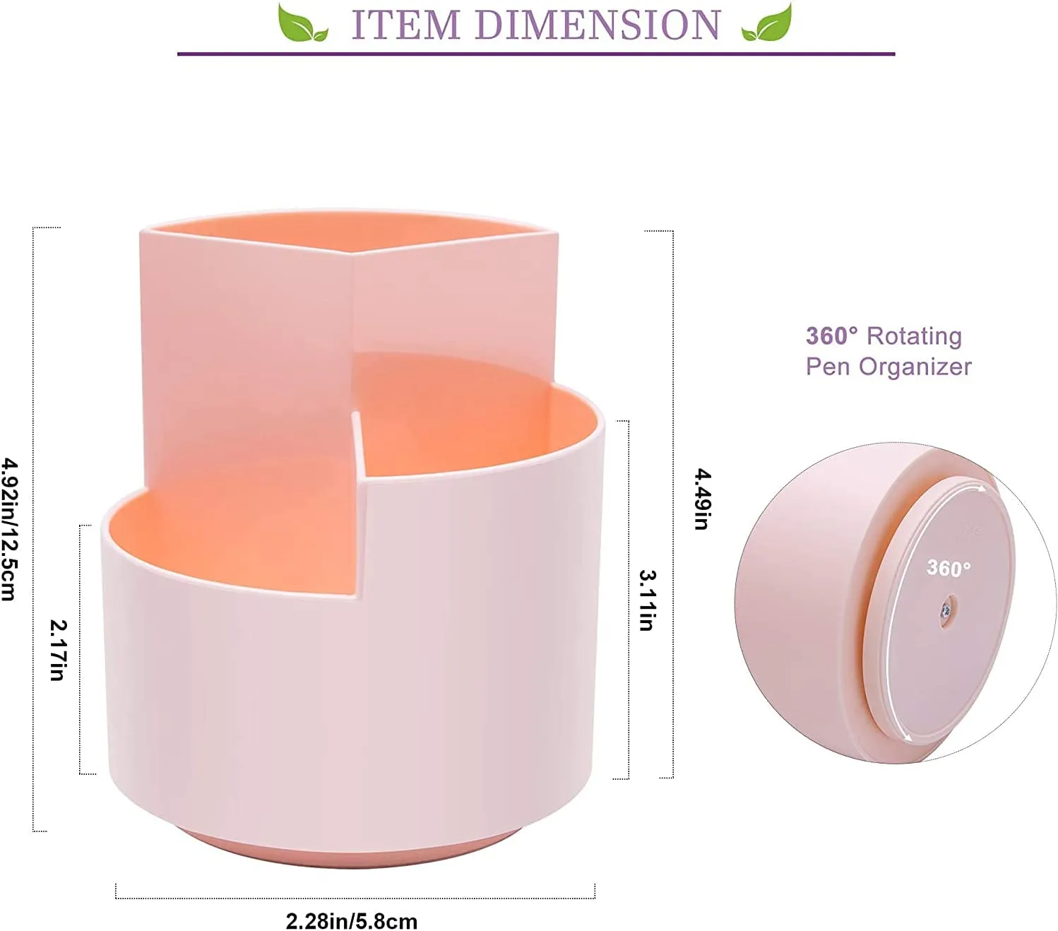 360° Rotating Multi-Functional Pen Holder, 3 Layers, Pink