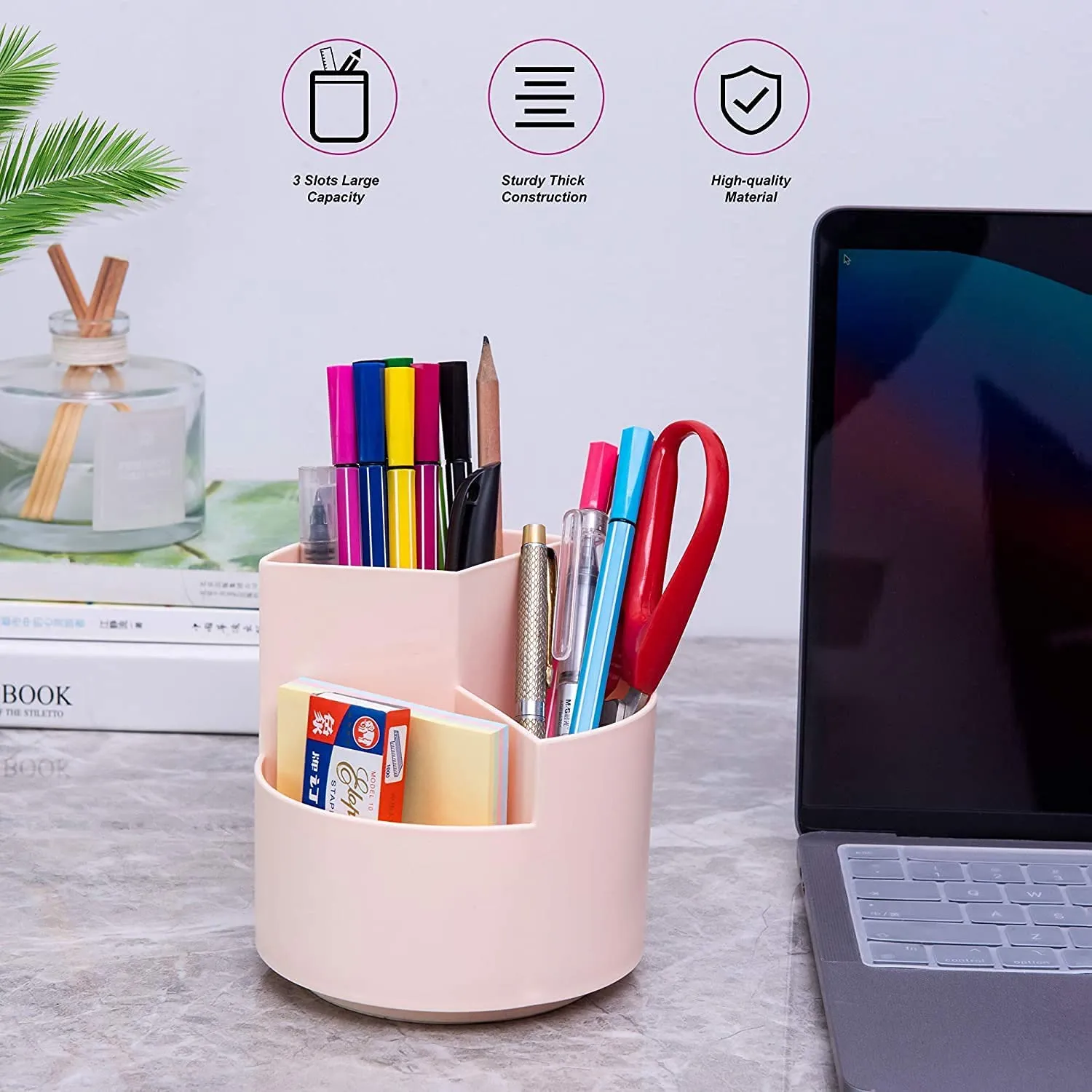 360° Rotating Multi-Functional Pen Holder, 3 Layers, Pink