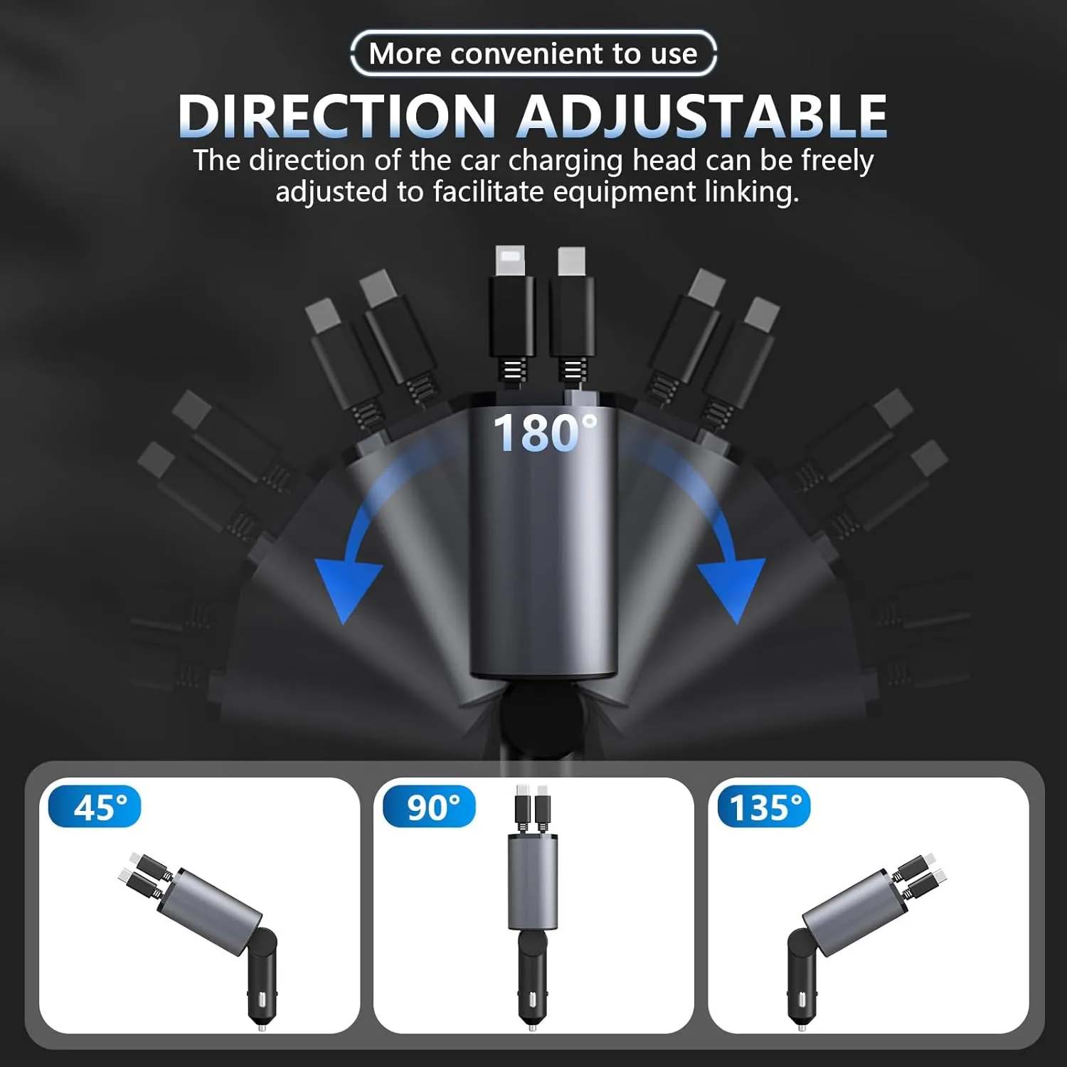 4 in 1 Retractable Fast Car Phone Charger 120W (Type-C, iOS, USB-C & USB interface)