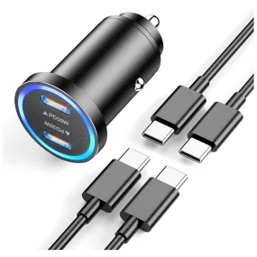 60W Dual USB-C Fast Car Charger With Cables