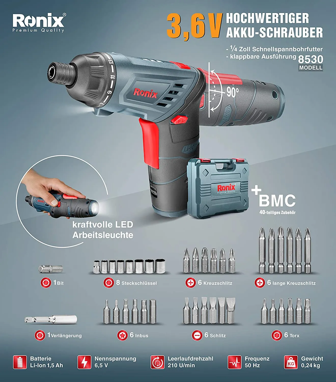 8530 Cordless screw driver 3.6 Ronix volt مفك بطارية