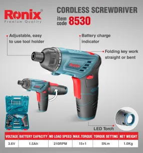 8530 Cordless screw driver 3.6 Ronix volt مفك بطارية