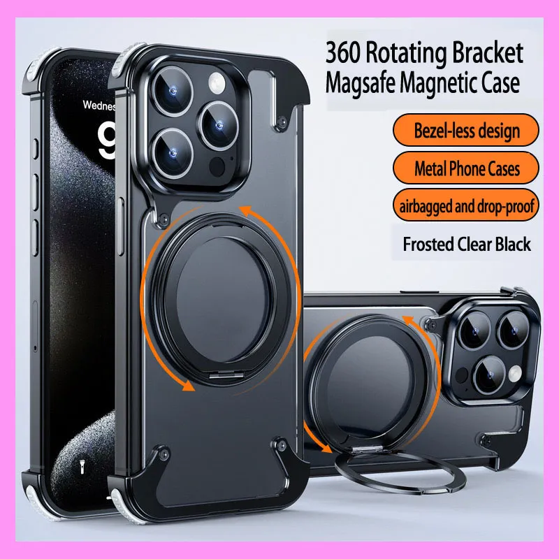 【9-05#】 360° Rotating Stand, Magnetic, Shockproof Airbag iPhone Case