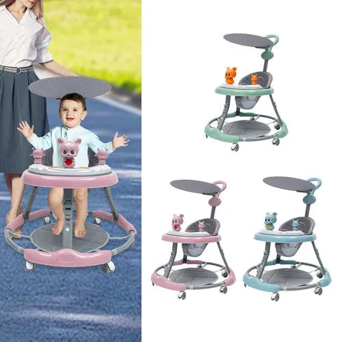 Adjustable 7-Level Baby Walker Stroller with Music and Toys