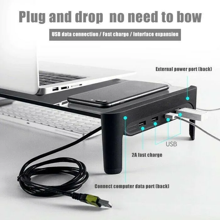 Aluminium Alloy Computer Laptop Monitor Stand with USB 3.0 Ports and Wireless Charger