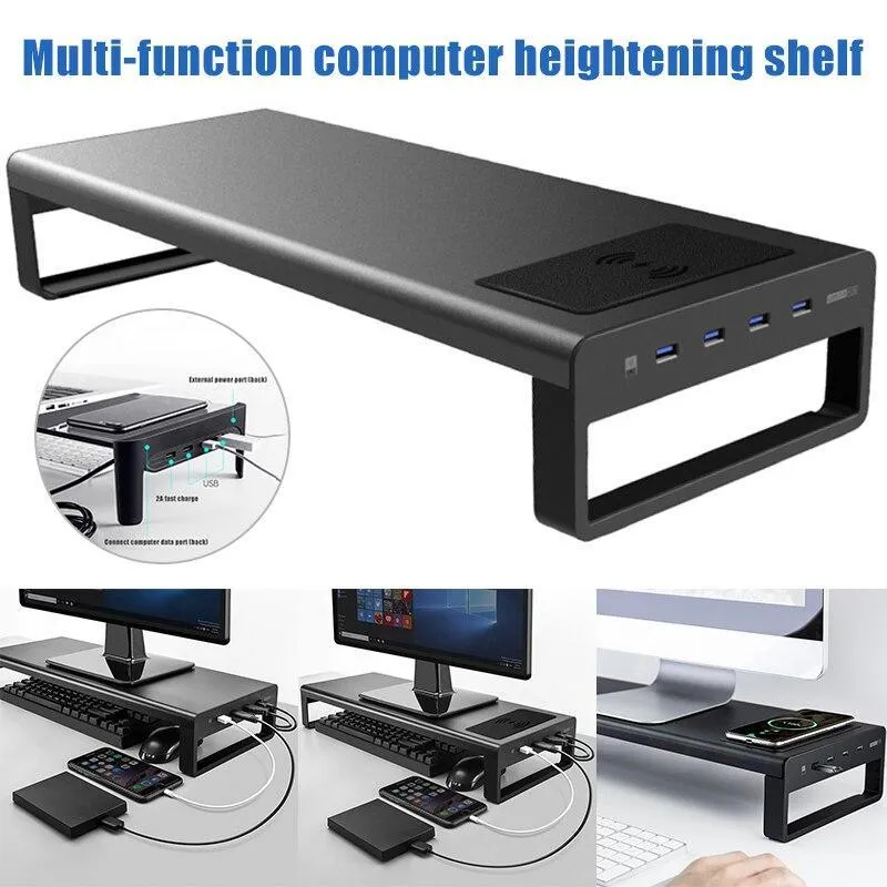 Aluminium Alloy Computer Laptop Monitor Stand with USB 3.0 Ports and Wireless Charger