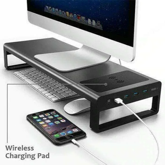 Aluminium Alloy Computer Laptop Monitor Stand with USB 3.0 Ports and Wireless Charger