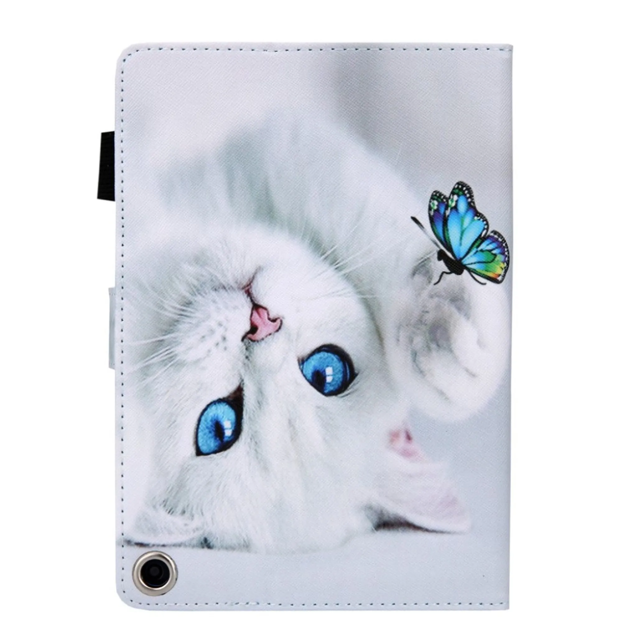 Amazon Fire HD 8 (2020) stylish pattern leather flip case - Cat and Butterfly