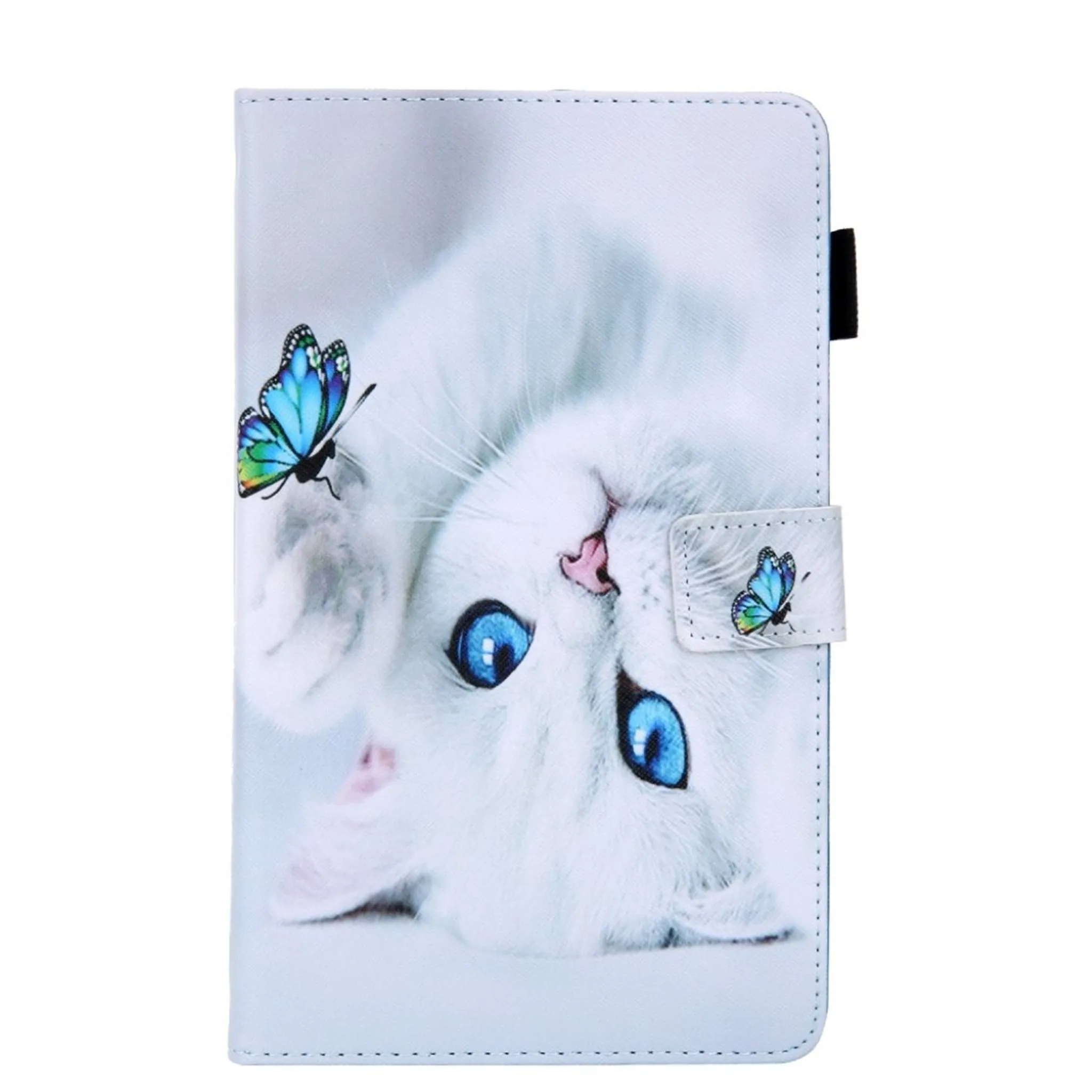 Amazon Fire HD 8 (2020) stylish pattern leather flip case - Cat and Butterfly