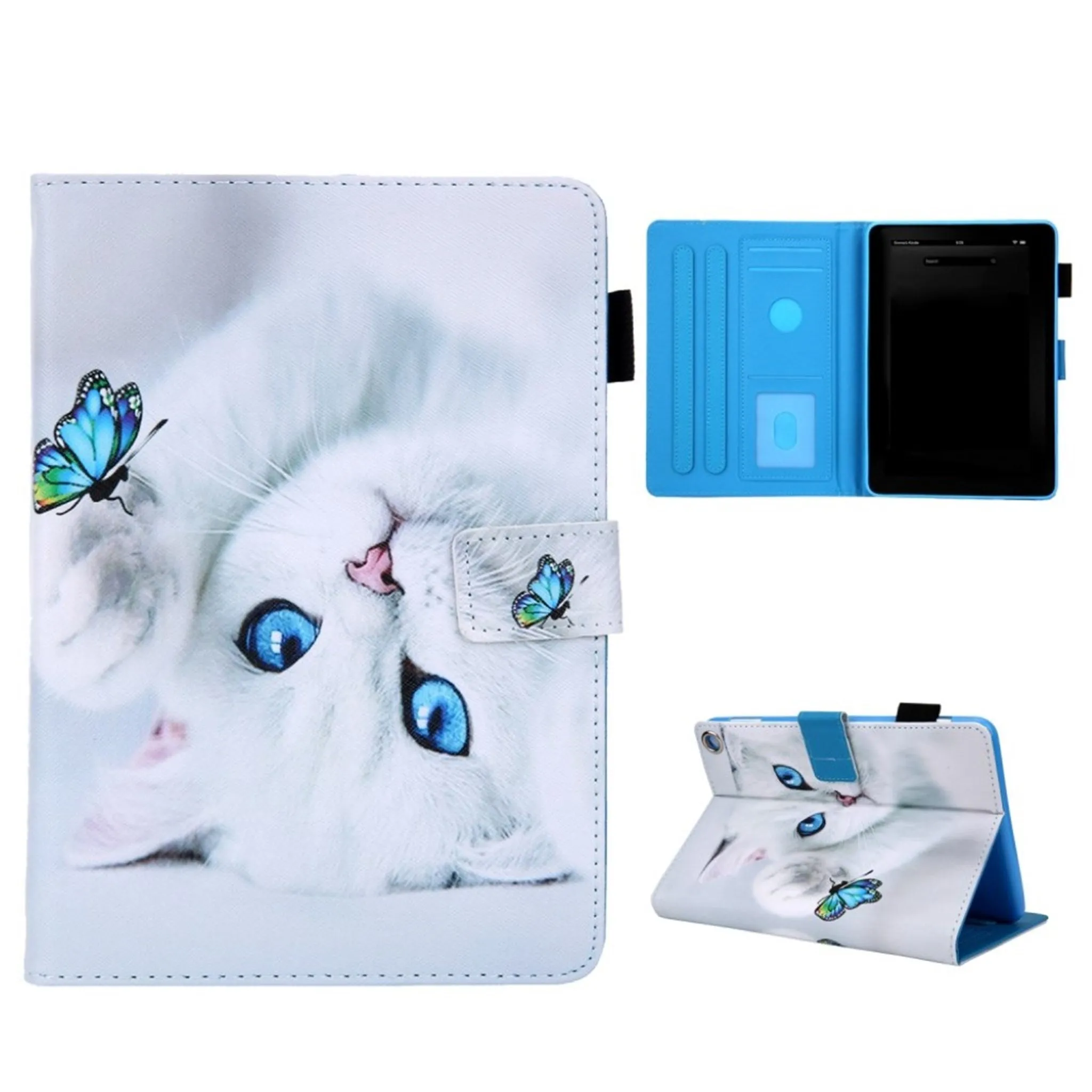 Amazon Fire HD 8 (2020) stylish pattern leather flip case - Cat and Butterfly