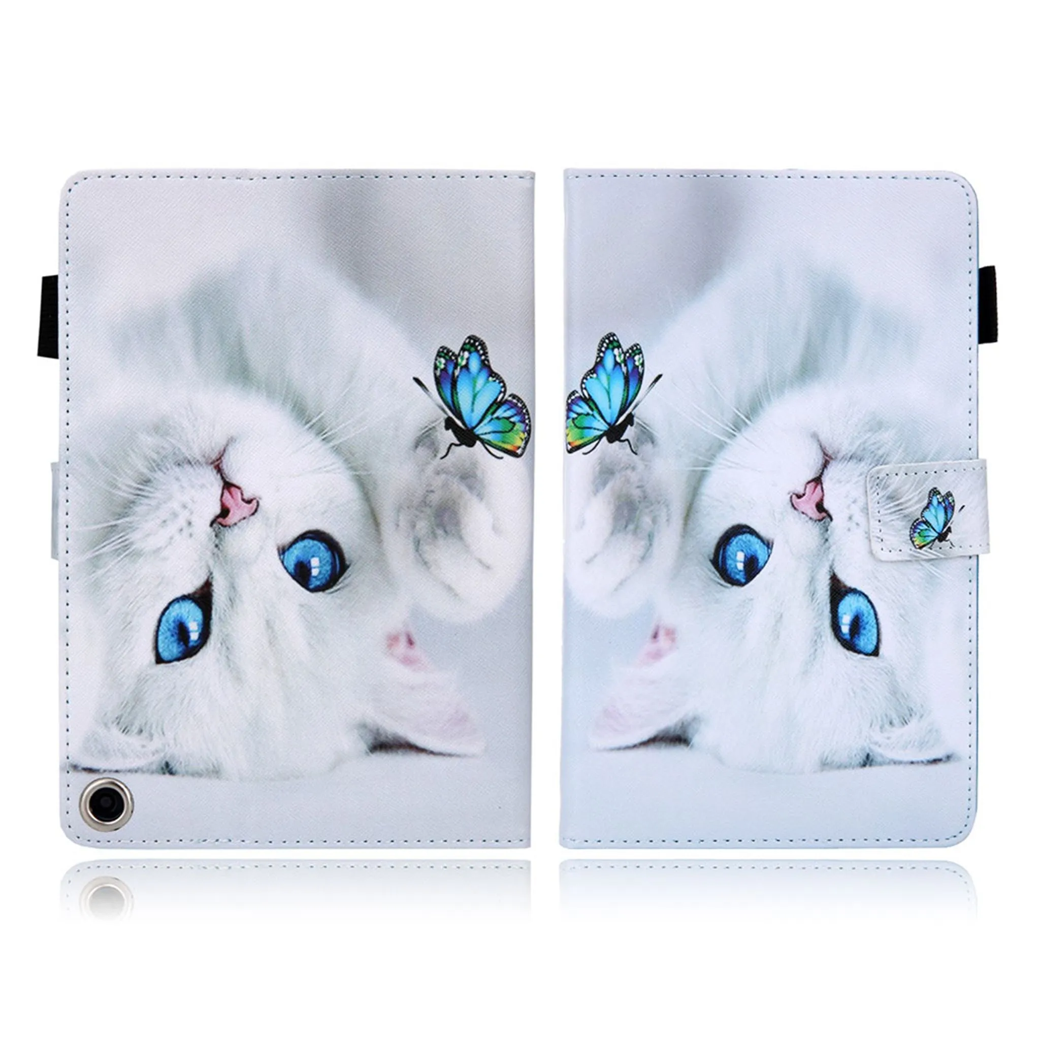 Amazon Fire HD 8 (2020) stylish pattern leather flip case - Cat and Butterfly