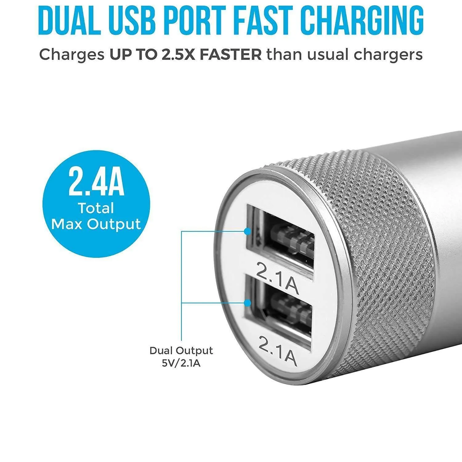 Ambrane ACC-74-M 2.4A Dual Port Car Charger for All Smartphones with Micro USB Cable (Black and Silver)