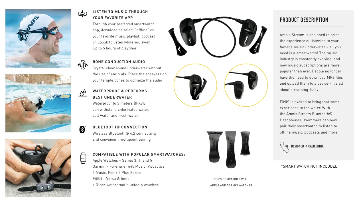 Amnis Stream Swim BT Headphones :: FINIS Australia