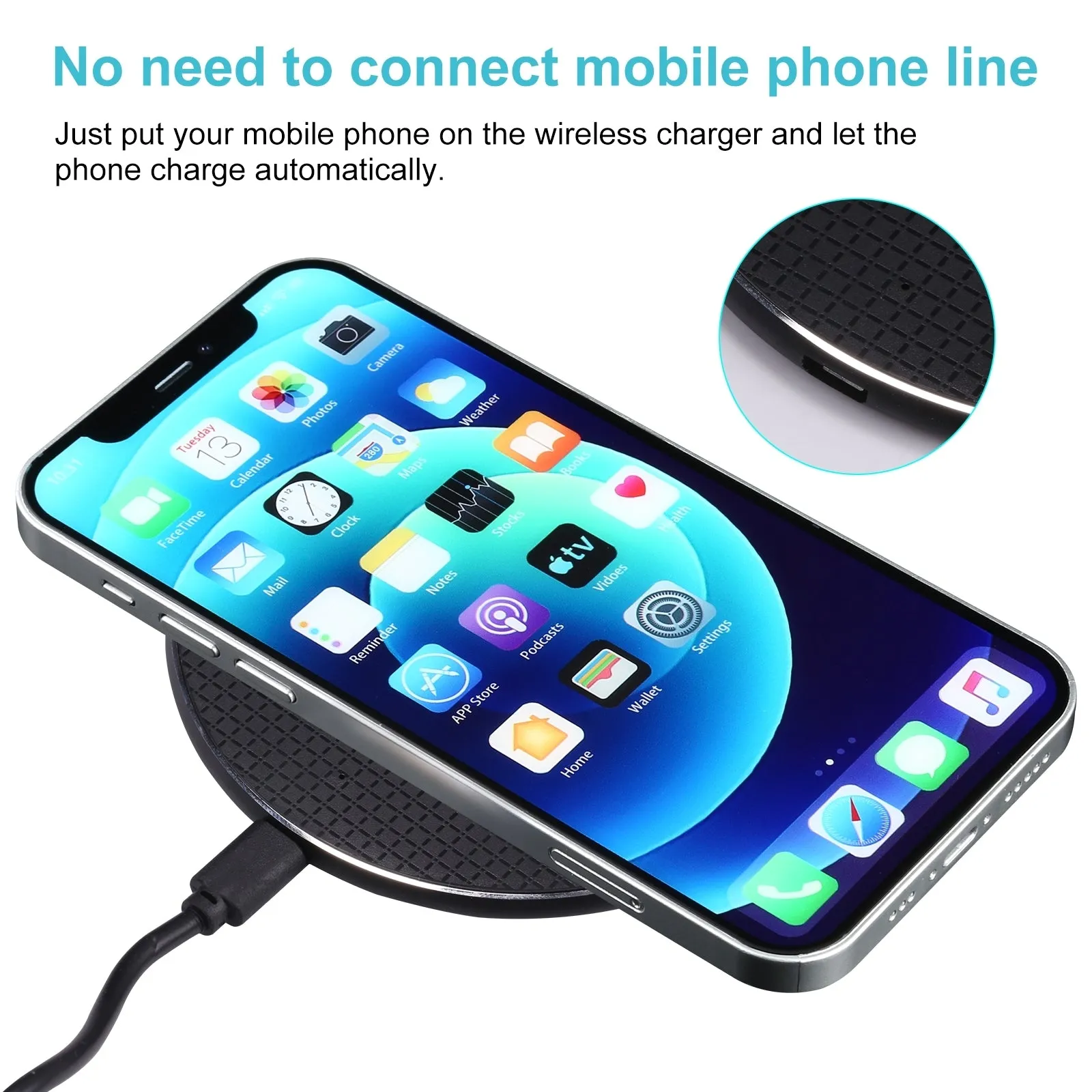 AMZER 15W Plaid Pattern Desktop Metal Round Wireless Charger