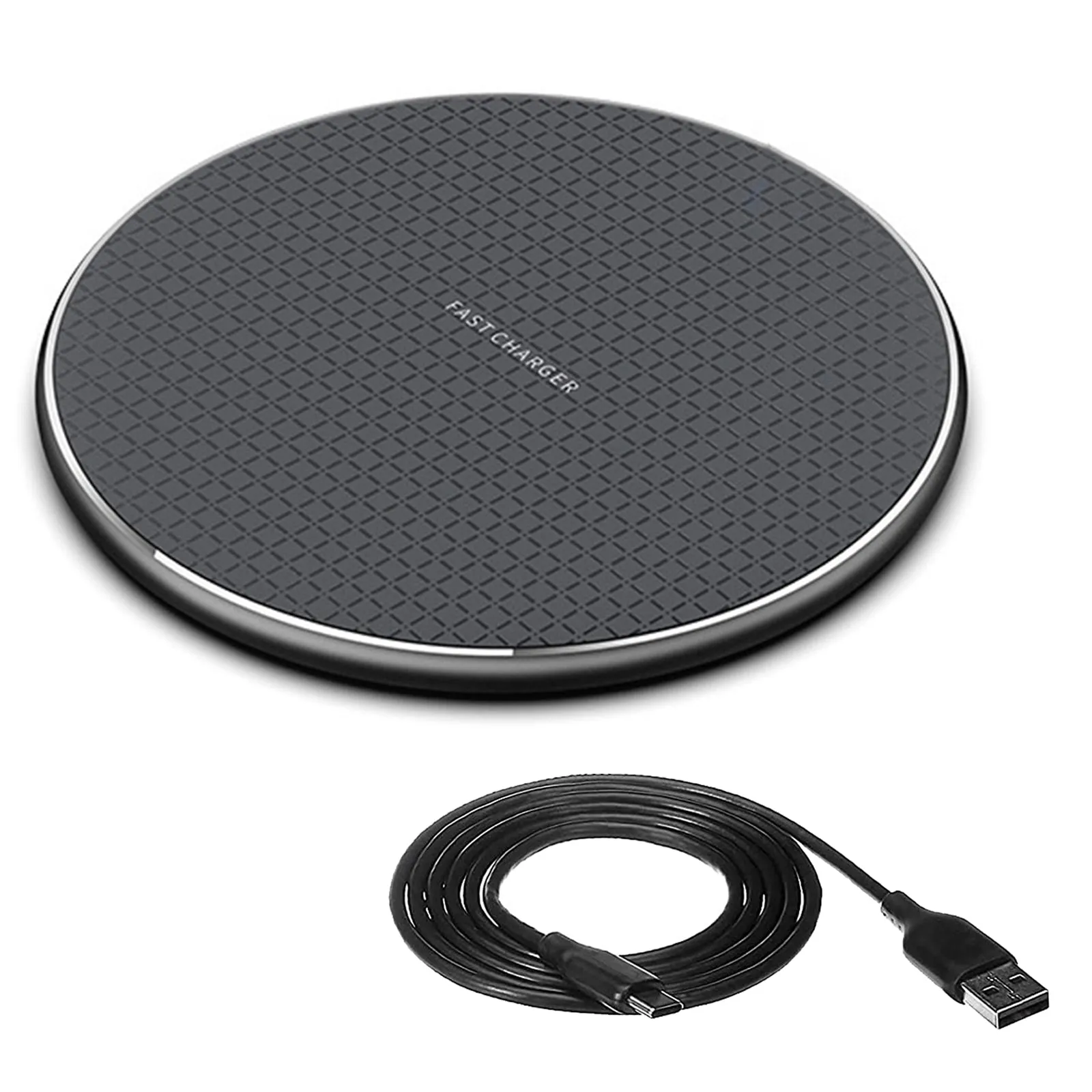 AMZER 15W Plaid Pattern Desktop Metal Round Wireless Charger