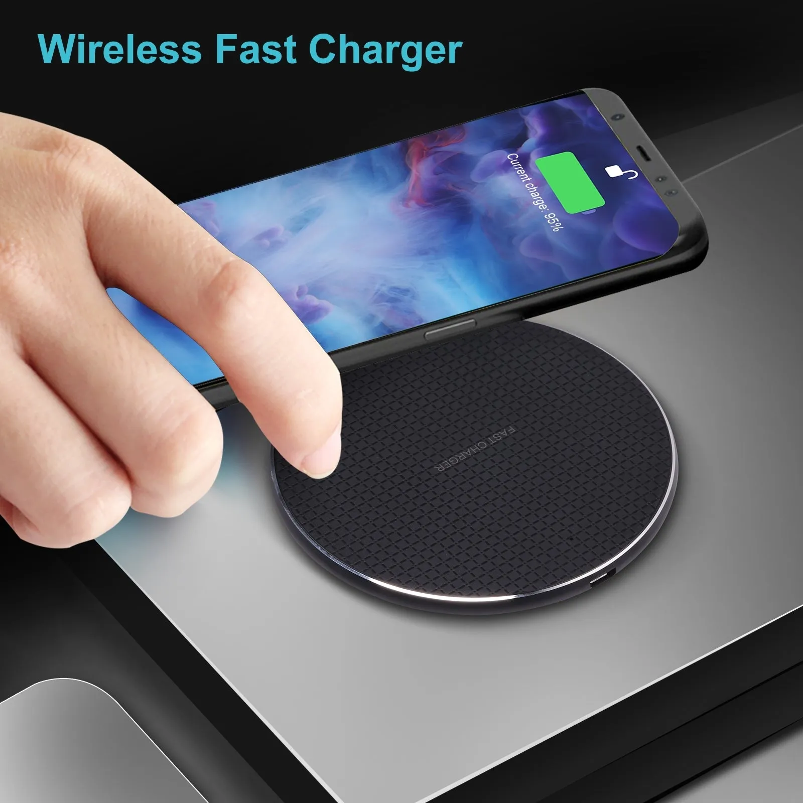 AMZER 15W Plaid Pattern Desktop Metal Round Wireless Charger