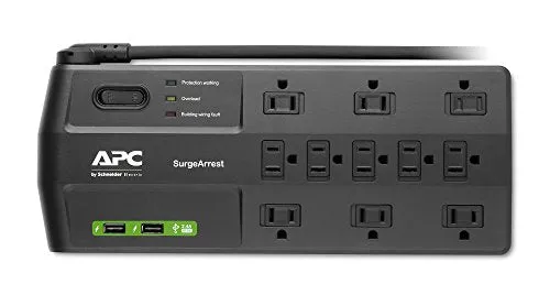 APC 11-Outlet Surge Protector Power Strip with USB Charging Ports, 2880 Joules, SurgeArrest Home/Office (P11U2)