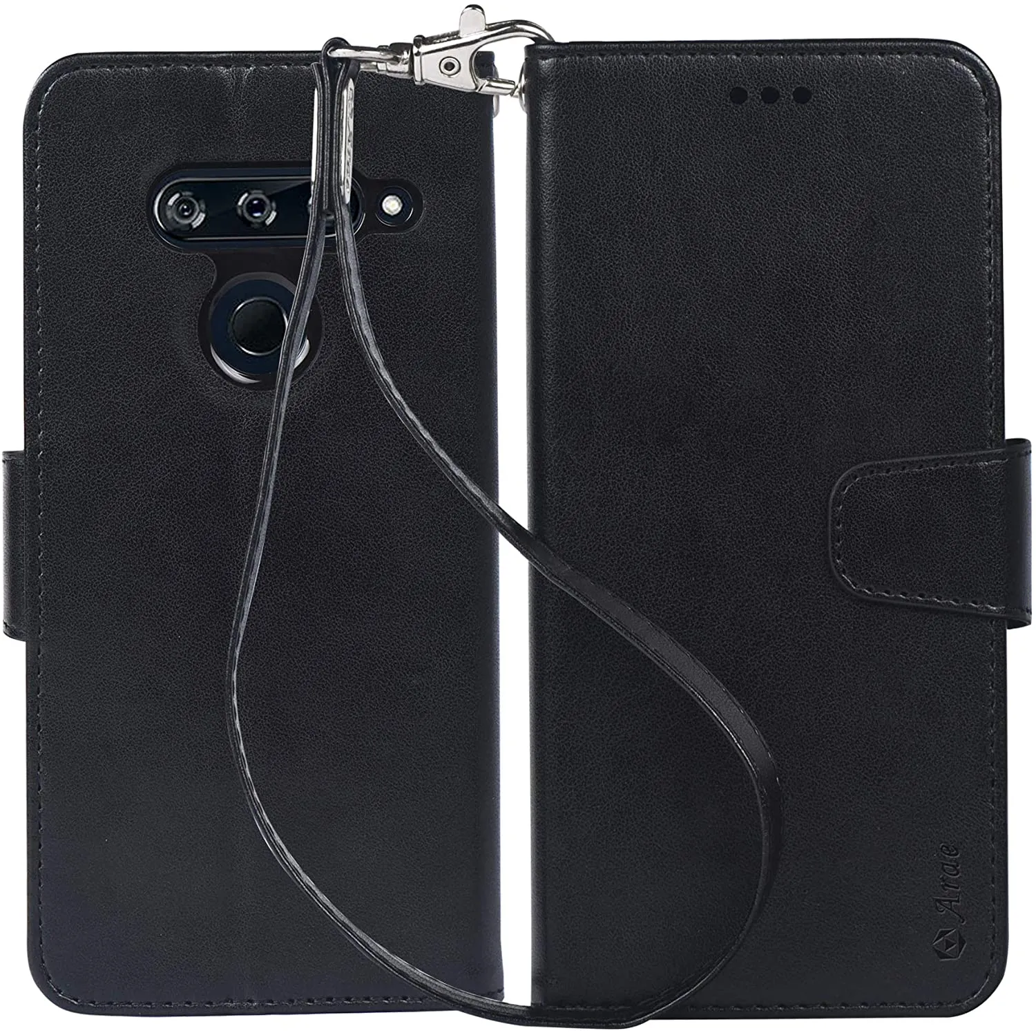 Arae LG V40 Case, LG V40 ThinQ Case, PU Leather Wallet case [Stand Feature] with Wrist Strap and [4-Slots] ID&Credit Cards Pocket for LG V40 / V40 ThinQ - Black