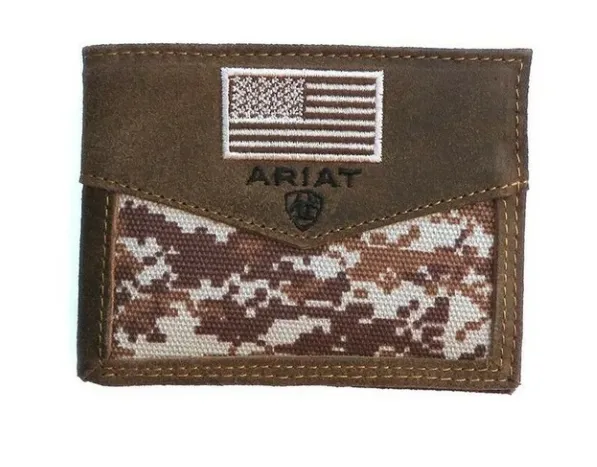 Ariat A3536844 Bi-Fold Removable Pass Case Wallet Digital Camo with Embroidered Flag