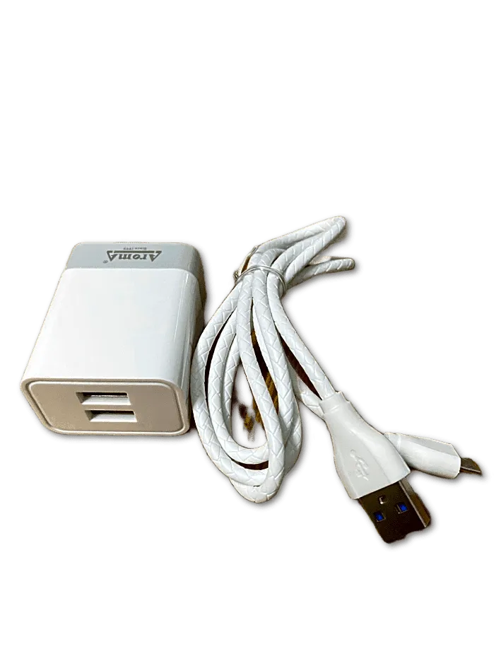 Aroma 3.1A Dual USB Port Fast Charger with Free Micro USB Cable for All Mobiles (6 Months replacement Warranty)