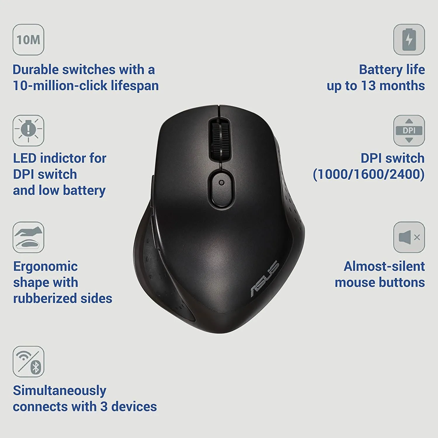 ASUS MW203 MULTI-DEVICE WIRELESS SILENT MOUSE