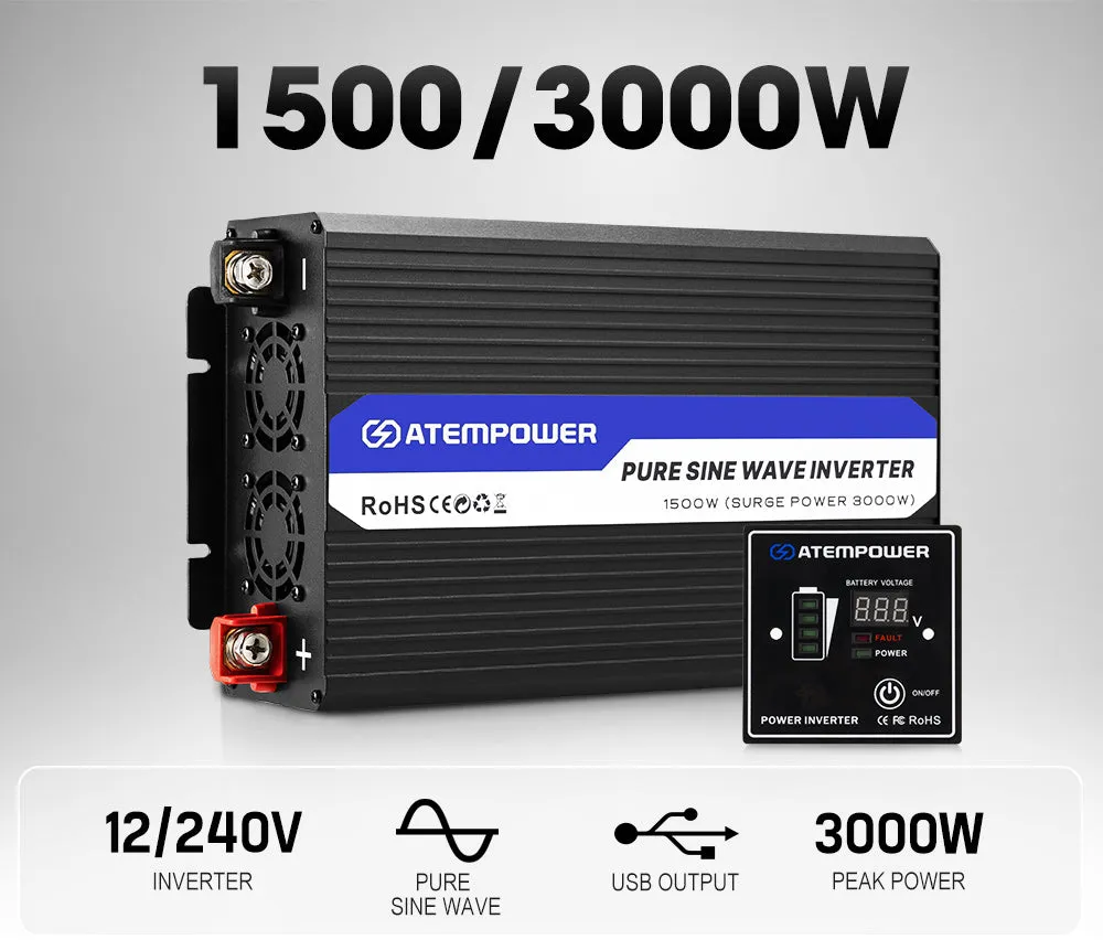 Atem Power 1500W/3000W 12V to 240V Pure Sine Wave Power Inverter